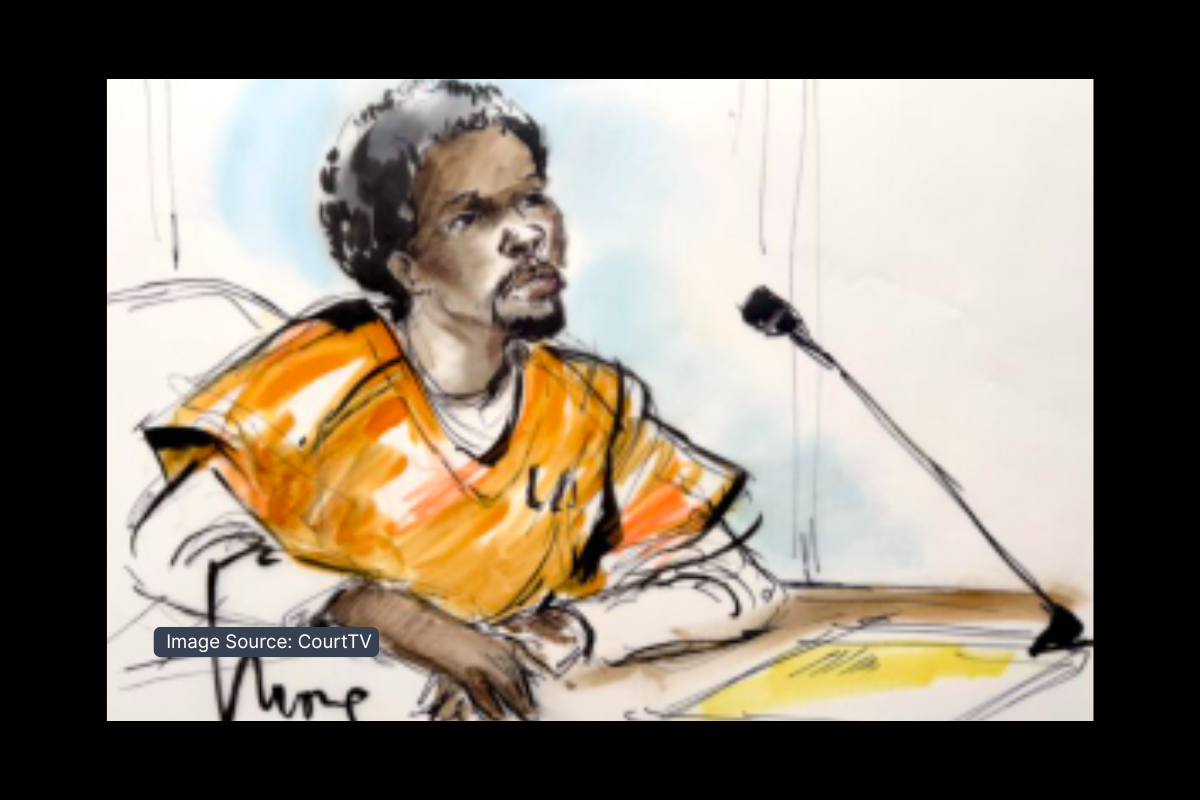 d4vd courtroom sketch · seated at counsel table, May 12 2026 status hearing, by Mona Shafer Edwards · via Court TV