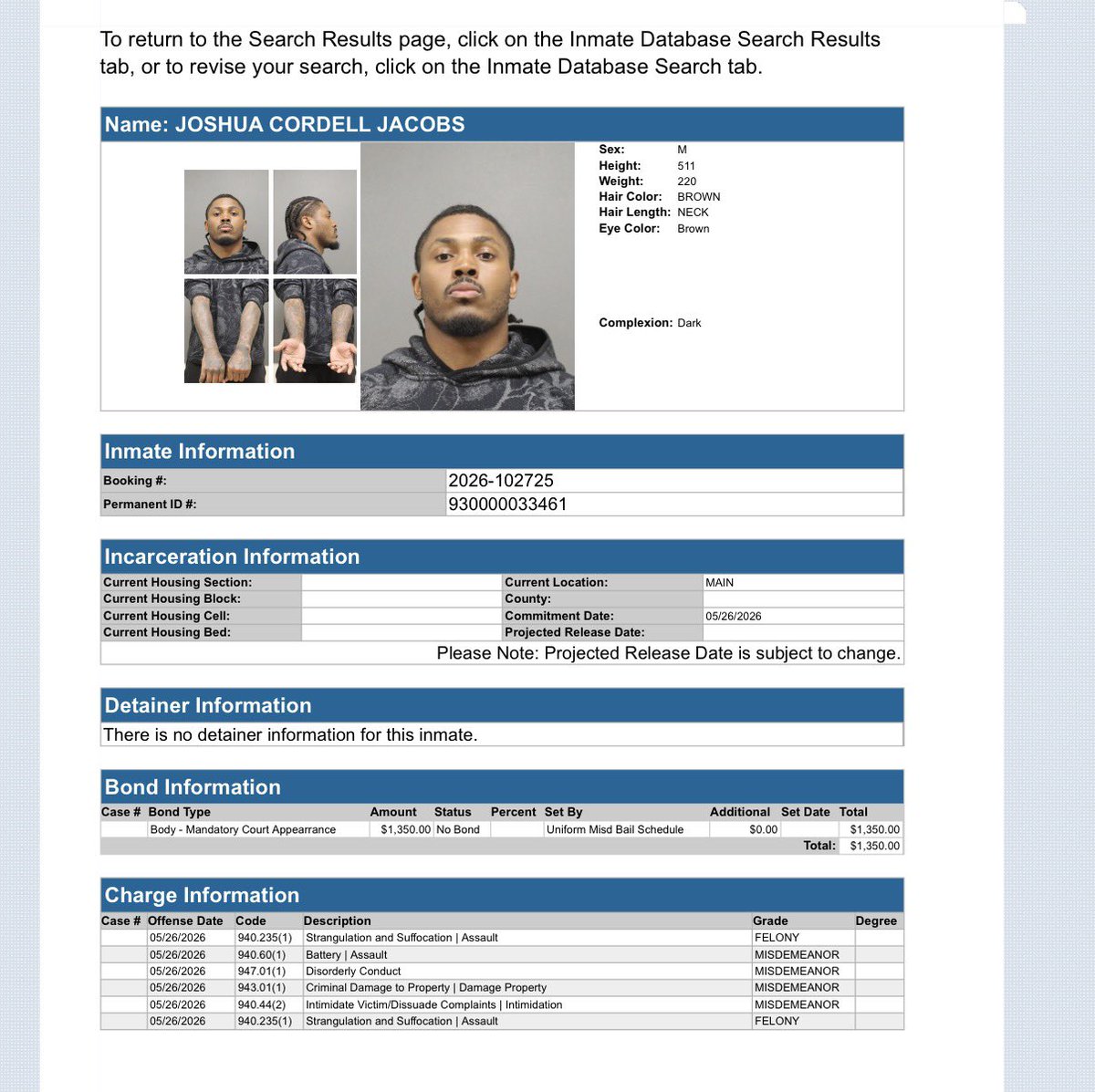 Josh Jacobs booking photo