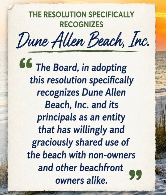 Walton County resolution recognizing Dune Allen Beach Inc. for graciously sharing beach use