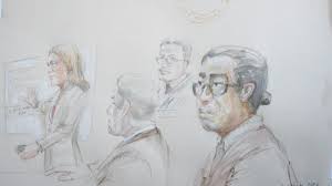 Courtroom sketch: Larry close-up with counsel